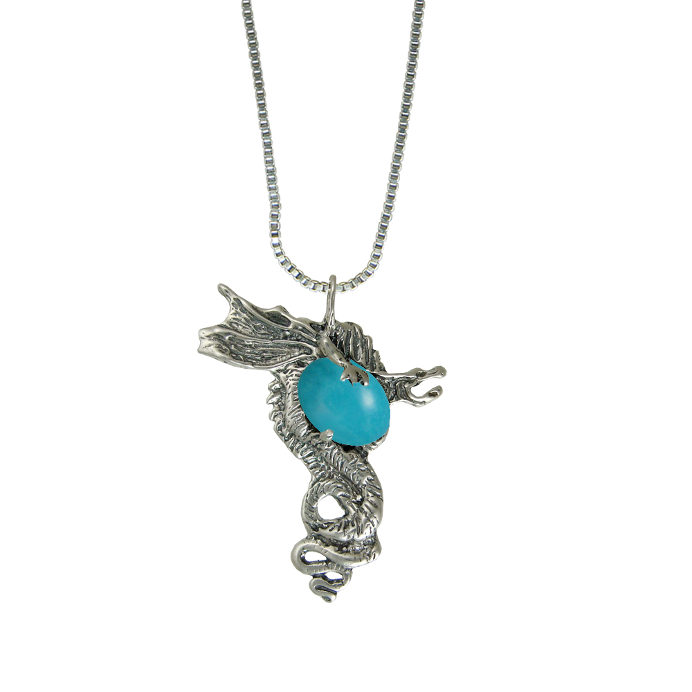 Sterling Silver Warrior Dragon Pendant With Turquoise